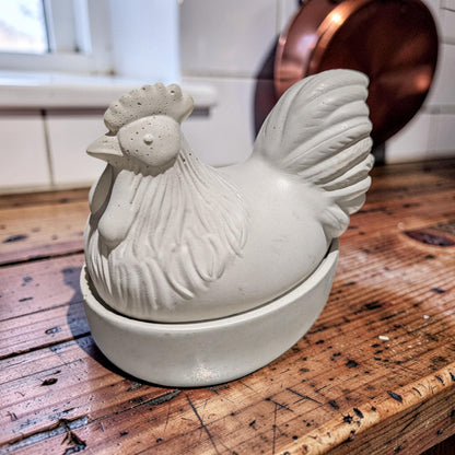 Concrete Chicken Jar with Lid | Hen on Nest Trinket Box | Farmhouse Salt Cellar &amp; Jewelry Dish | Modern Rustic Kitchen Decor