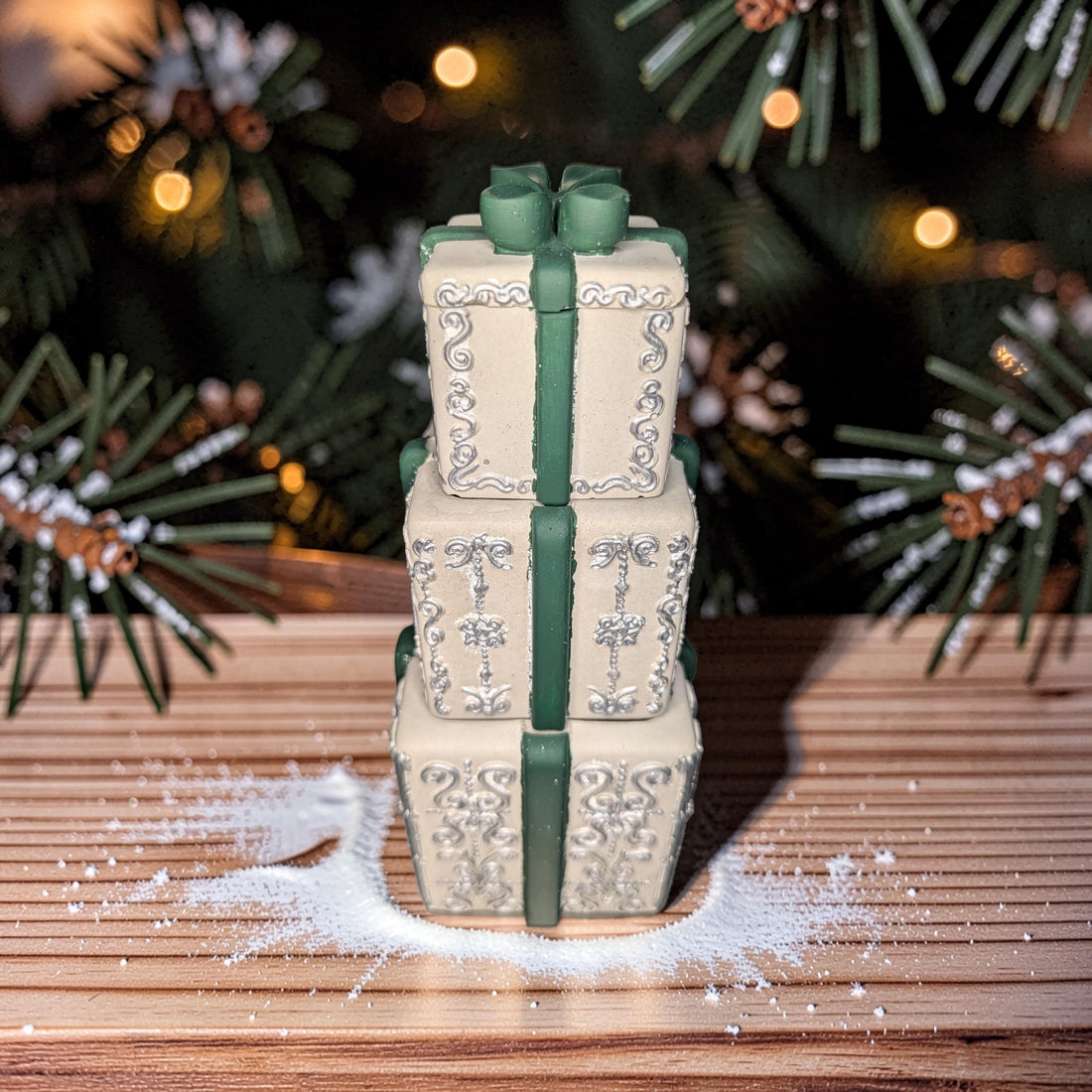 Concrete Stacked Present Tower Set (4-Piece) | Christmas Gift Box Candle Vessels | DIY Holiday Craft &amp; Mantle Decor | Concrete Trinket Boxes