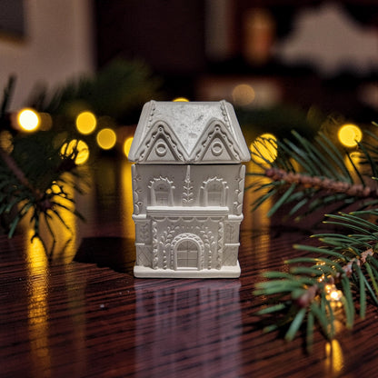 Concrete Gingerbread House Jar with Lid | Christmas Village Trinket Box &amp; Candle Vessel | Holiday Mantle Decor | DIY Winter Craft Jar