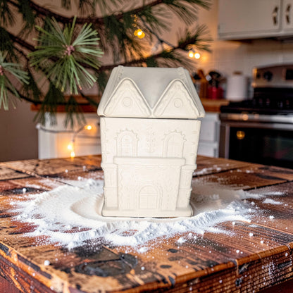 Concrete Gingerbread House Jar with Lid | Christmas Village Trinket Box &amp; Candle Vessel | Holiday Mantle Decor | DIY Winter Craft Jar