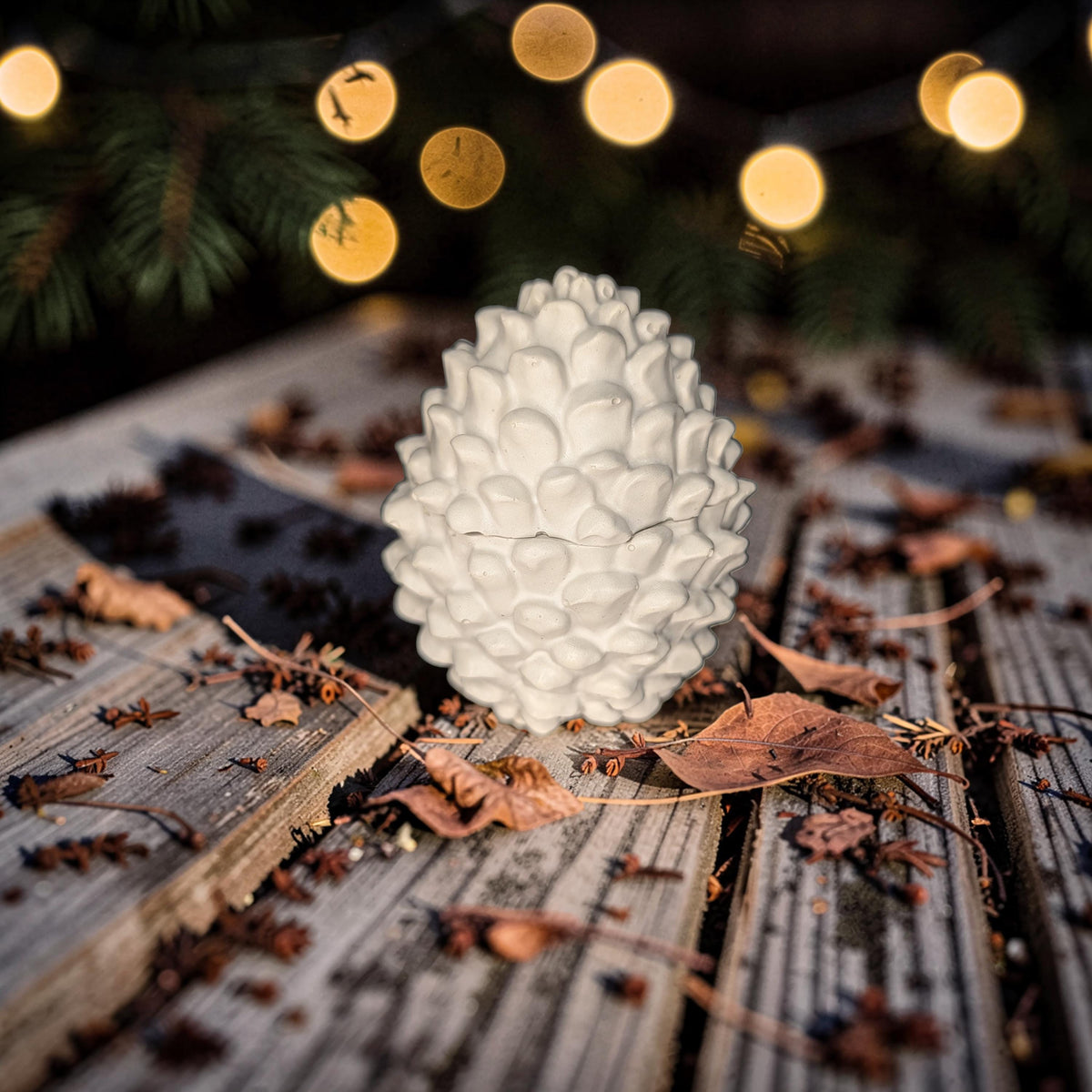 Concrete Pinecone Jar with Lid | Woodland Trinket Box &amp; Candle Vessel | Rustic Winter Mantle Decor | Modern Nature Inspired Christmas Decor