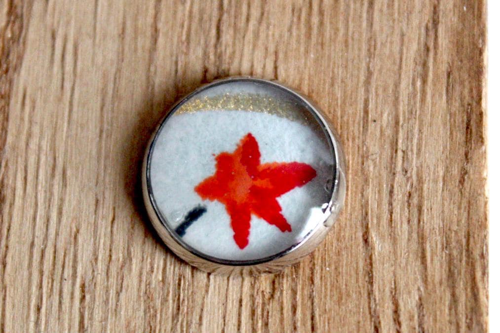 Small Round Buttons - Red Maple Leaves on Pale Blue - 12mm