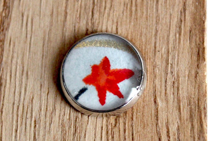 Small Round Buttons - Red Maple Leaves on Pale Blue - 12mm