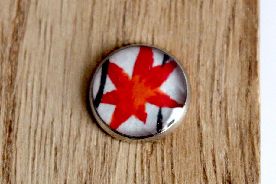 Small Round Buttons - Red Maple Leaves on Pale Blue - 12mm