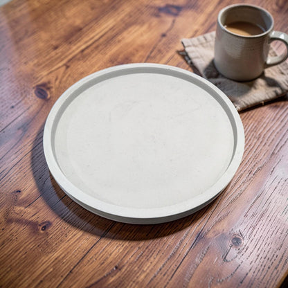 Large 15.5 Inch Concrete Round Tray, Modern Light Gray Decorative Centerpiece, Minimalist Coffee Table Catchall, Cement Vanity Tray