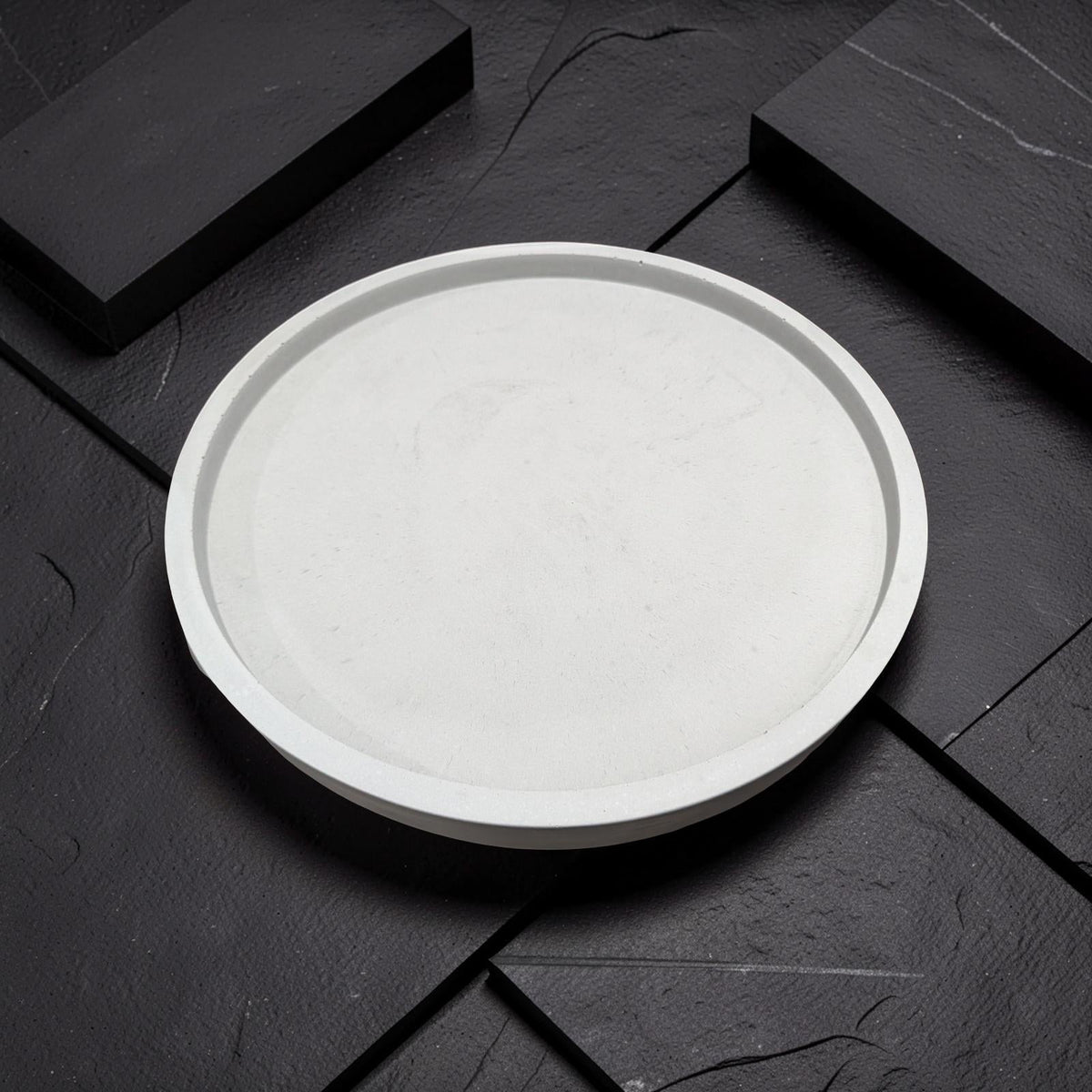 Large 15.5 Inch Concrete Round Tray, Modern Light Gray Decorative Centerpiece, Minimalist Coffee Table Catchall, Cement Vanity Tray