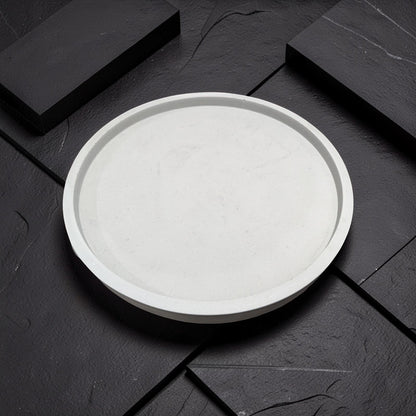 Large 15.5 Inch Concrete Round Tray, Modern Light Gray Decorative Centerpiece, Minimalist Coffee Table Catchall, Cement Vanity Tray