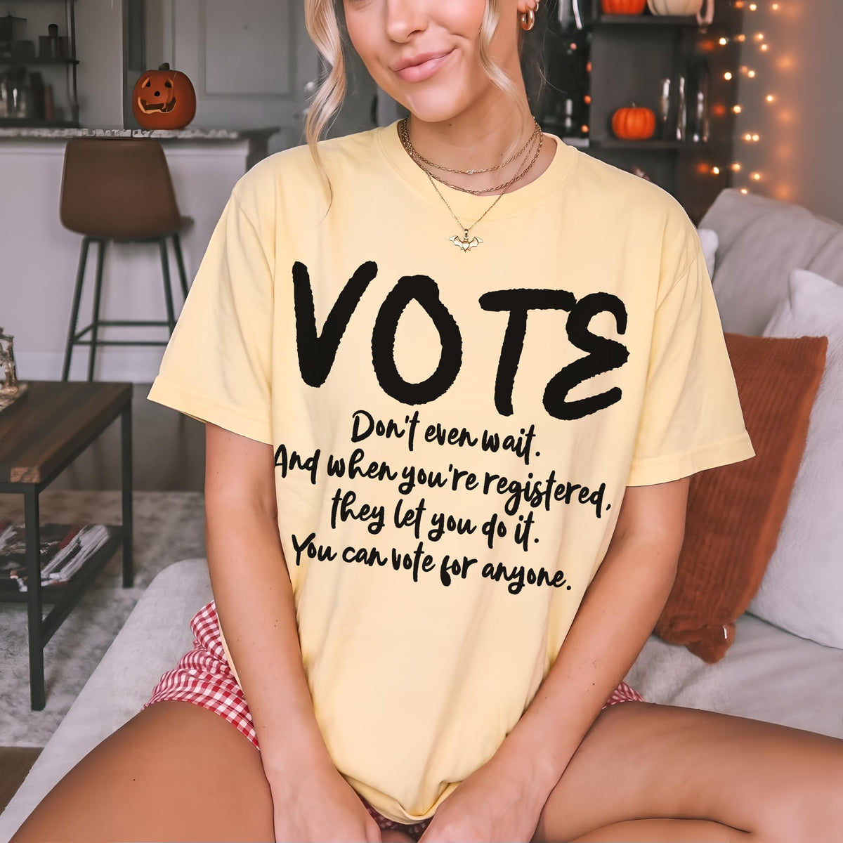 Yellow t-shirt with black text: &amp;quot;VOTE Don&amp;