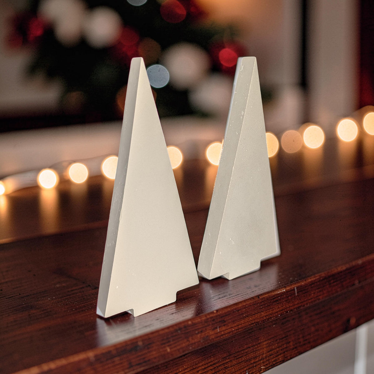 Modern Concrete Christmas Tree Decor, 9&amp;quot; Minimalist Neutral Holiday Tree Figurine, Brutalist Winter Mantel &amp; Shelf Decor