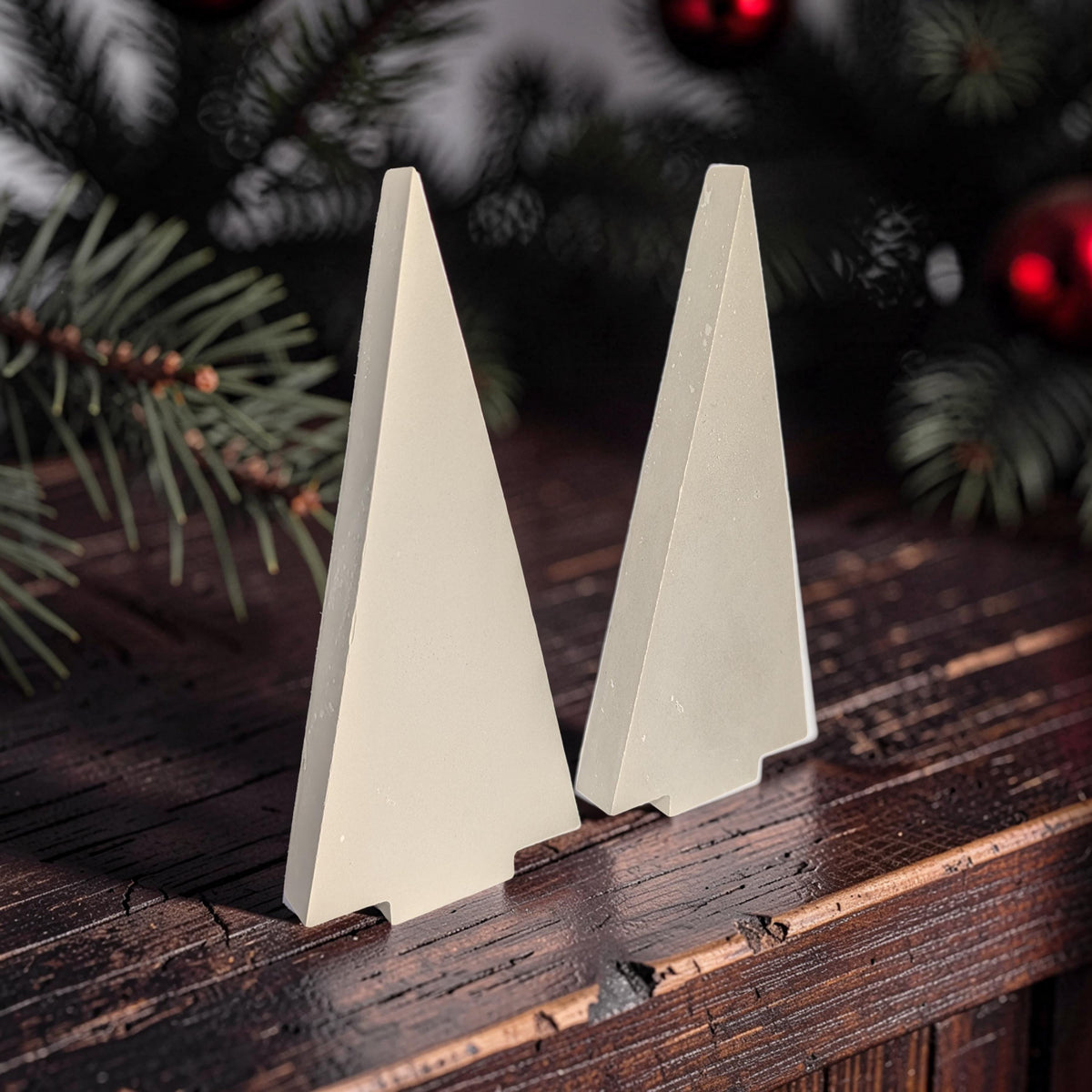 Modern Concrete Christmas Tree Decor, 9&amp;quot; Minimalist Neutral Holiday Tree Figurine, Brutalist Winter Mantel &amp; Shelf Decor