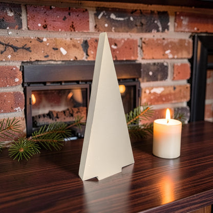 Modern Concrete Christmas Tree Decor, 9&amp;quot; Minimalist Neutral Holiday Tree Figurine, Brutalist Winter Mantel &amp; Shelf Decor