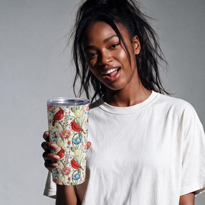 Subtle Anti Trump Cardinal Floral 20 oz Insulated Tumbler, Hidden F Trump Design, Skinny or Tapered Travel Cup
