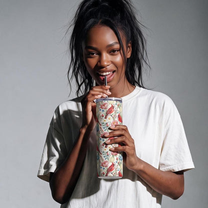 Subtle Anti Trump Cardinal Floral 20 oz Insulated Tumbler, Hidden F Trump Design, Skinny or Tapered Travel Cup