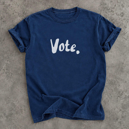 Navy t-shirt with &amp;quot;Vote.&amp;quot; printed in white text.