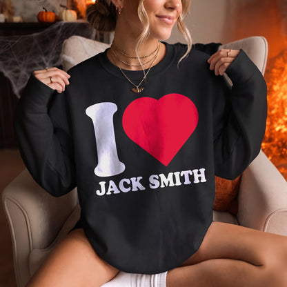 Black sweatshirt with &amp;quot;I ❤️ Jack Smith&amp;quot; graphic design.