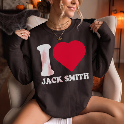 Dark brown sweatshirt with &amp;quot;I LOVE JACK SMITH&amp;quot; graphic.