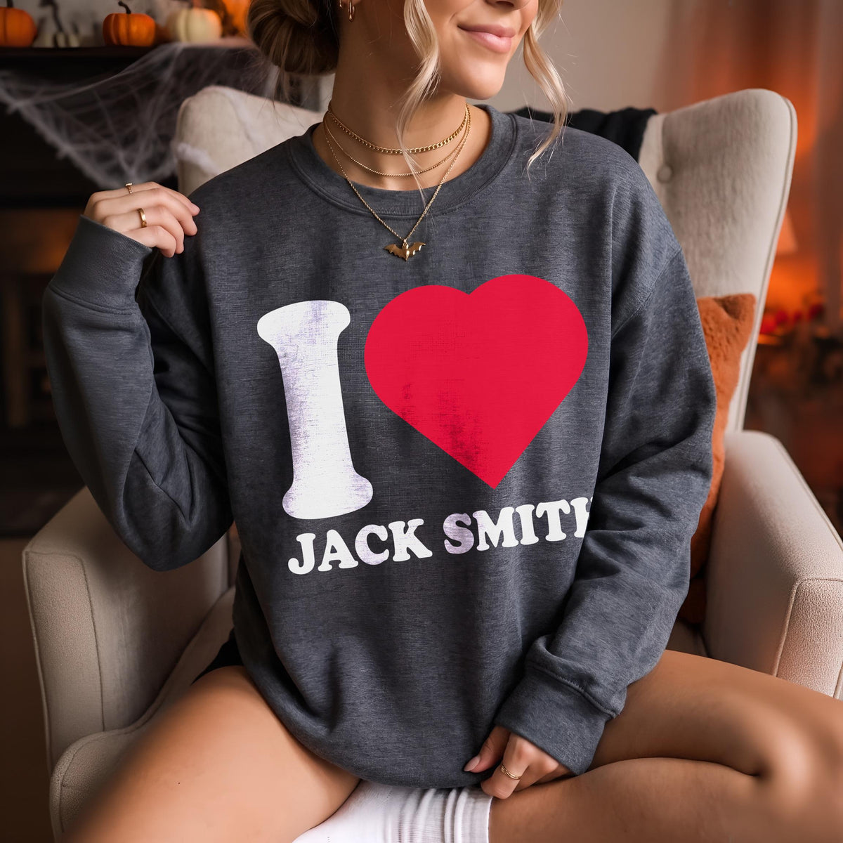 Dark gray sweatshirt with &amp;quot;I heart JACK SMITH&amp;quot; graphic.