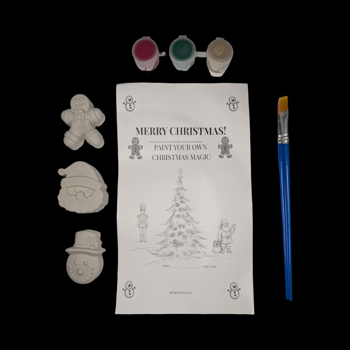 Paint Your Own Christmas Magnets Kit, Concrete Christmas Craft for Kids, Holiday Party Favor, DIY Stocking Stuffer, Classroom Craft Activity