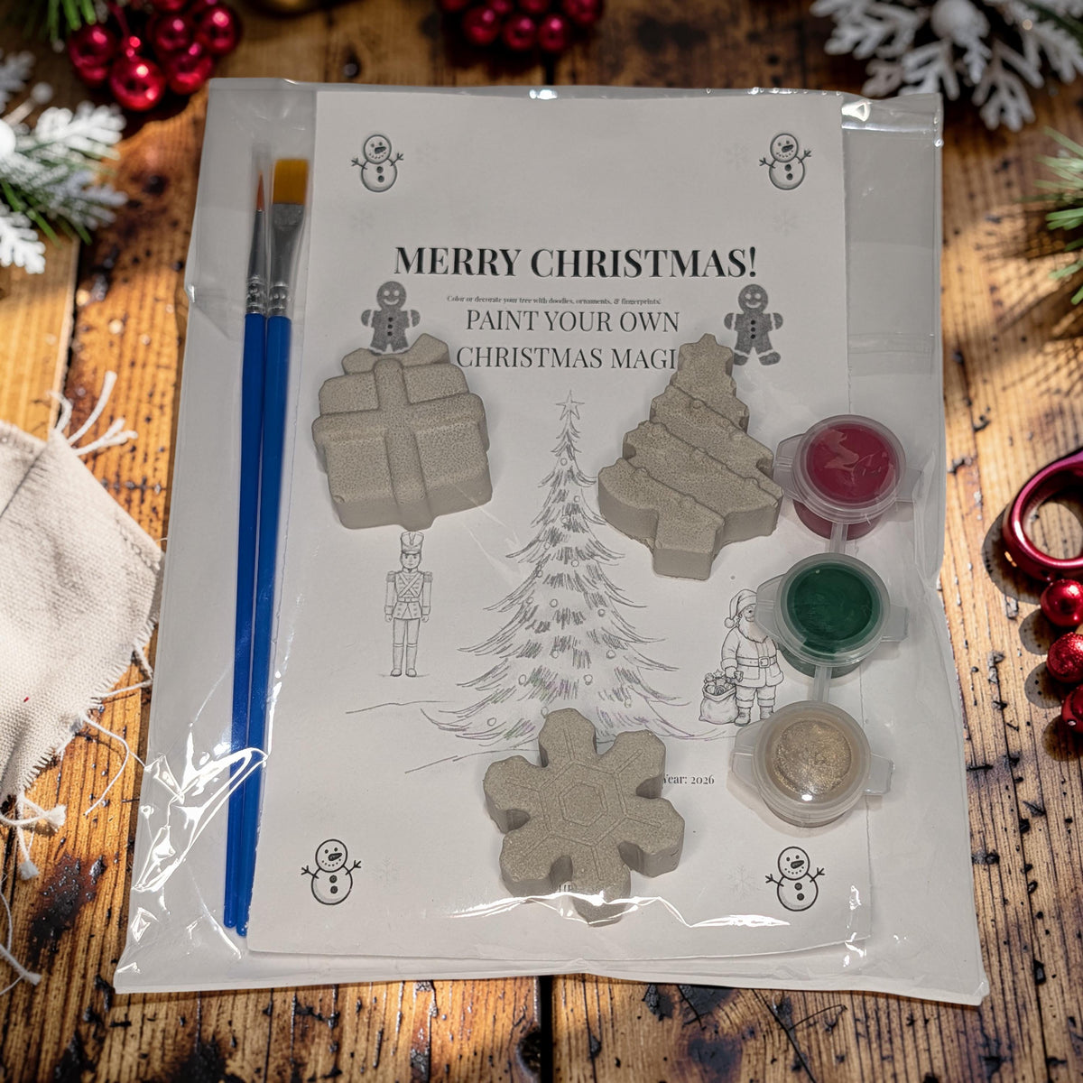 Paint Your Own Christmas Magnets Kit, Concrete Christmas Craft for Kids, Holiday Party Favor, DIY Stocking Stuffer, Classroom Craft Activity