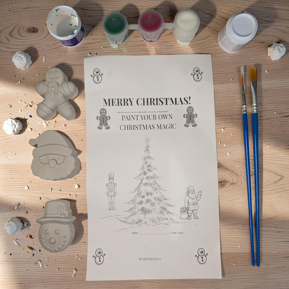 Paint Your Own Christmas Magnets Kit, Concrete Christmas Craft for Kids, Holiday Party Favor, DIY Stocking Stuffer, Classroom Craft Activity