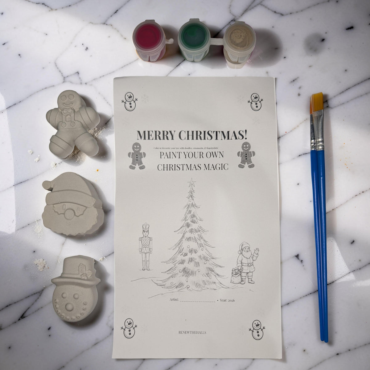 Paint Your Own Christmas Magnets Kit, Concrete Christmas Craft for Kids, Holiday Party Favor, DIY Stocking Stuffer, Classroom Craft Activity