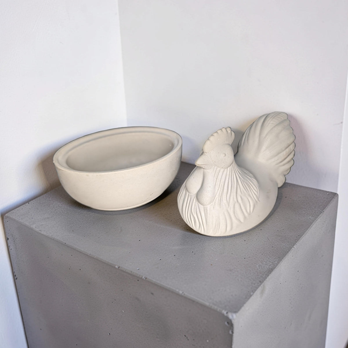 Concrete Chicken Jar with Lid | Hen on Nest Trinket Box | Farmhouse Salt Cellar &amp; Jewelry Dish | Modern Rustic Kitchen Decor