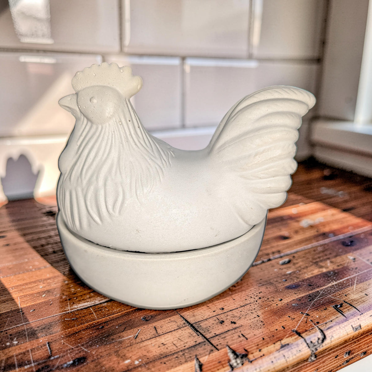 Concrete Chicken Jar with Lid | Hen on Nest Trinket Box | Farmhouse Salt Cellar &amp; Jewelry Dish | Modern Rustic Kitchen Decor