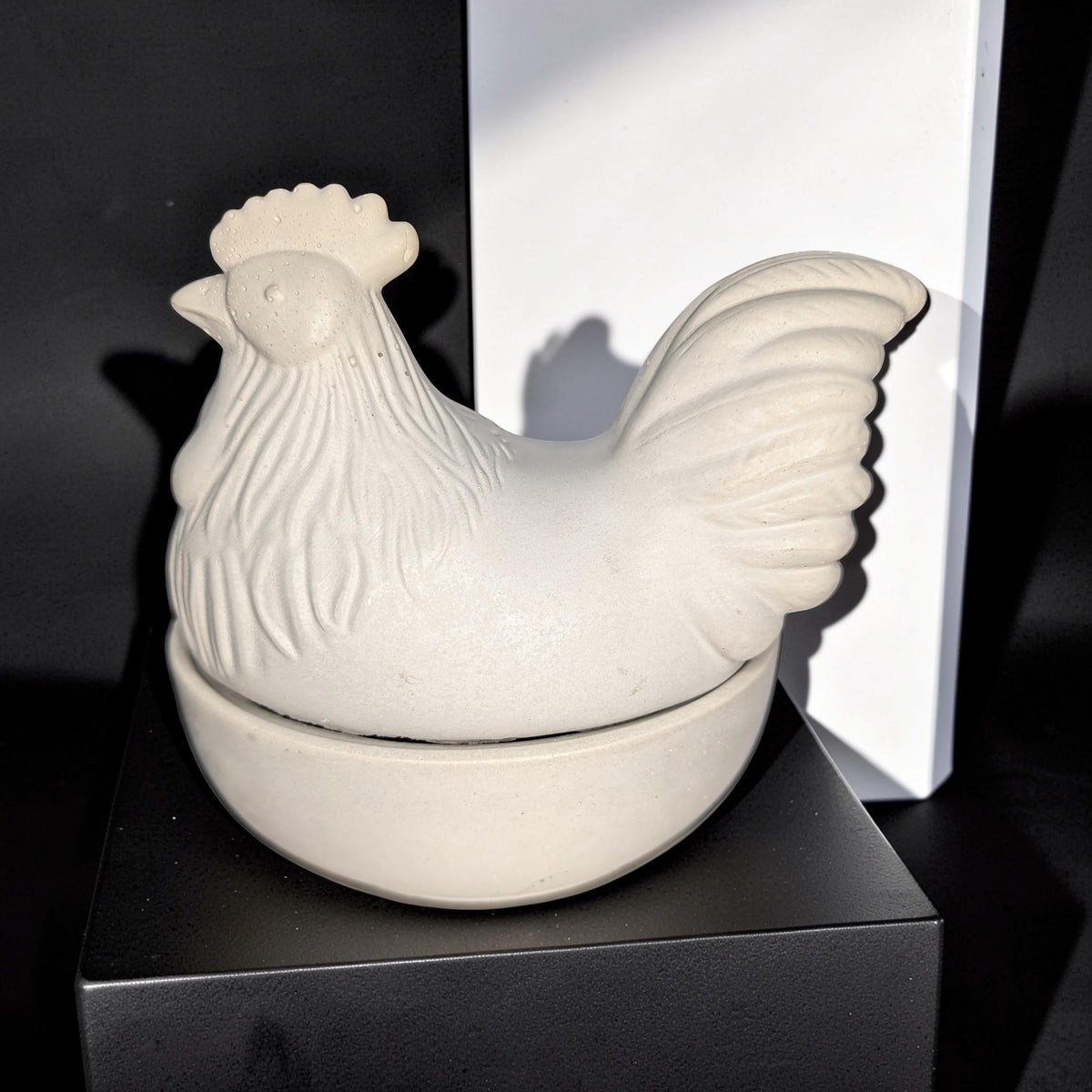Concrete Chicken Jar with Lid | Hen on Nest Trinket Box | Farmhouse Salt Cellar &amp; Jewelry Dish | Modern Rustic Kitchen Decor