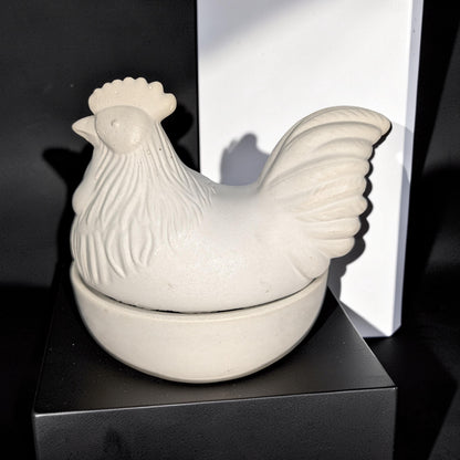Concrete Chicken Jar with Lid | Hen on Nest Trinket Box | Farmhouse Salt Cellar &amp; Jewelry Dish | Modern Rustic Kitchen Decor