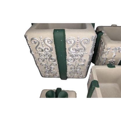 Concrete Stacked Present Tower Set (4-Piece) | Christmas Gift Box Candle Vessels | DIY Holiday Craft &amp; Mantle Decor | Concrete Trinket Boxes