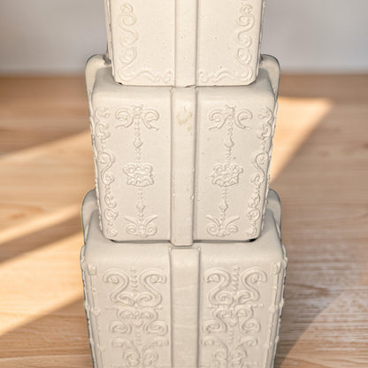 Concrete Stacked Present Tower Set (4-Piece) | Christmas Gift Box Candle Vessels | DIY Holiday Craft &amp; Mantle Decor | Concrete Trinket Boxes