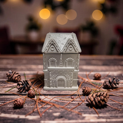 Concrete Gingerbread House Jar with Lid | Christmas Village Trinket Box &amp; Candle Vessel | Holiday Mantle Decor | DIY Winter Craft Jar