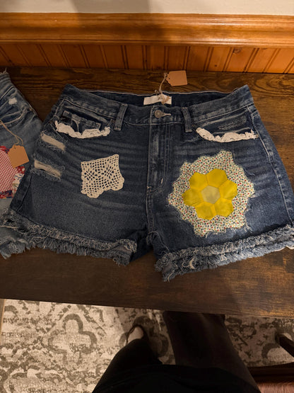 Upcycled NWT Denim Shorts Featuring Applique Designs