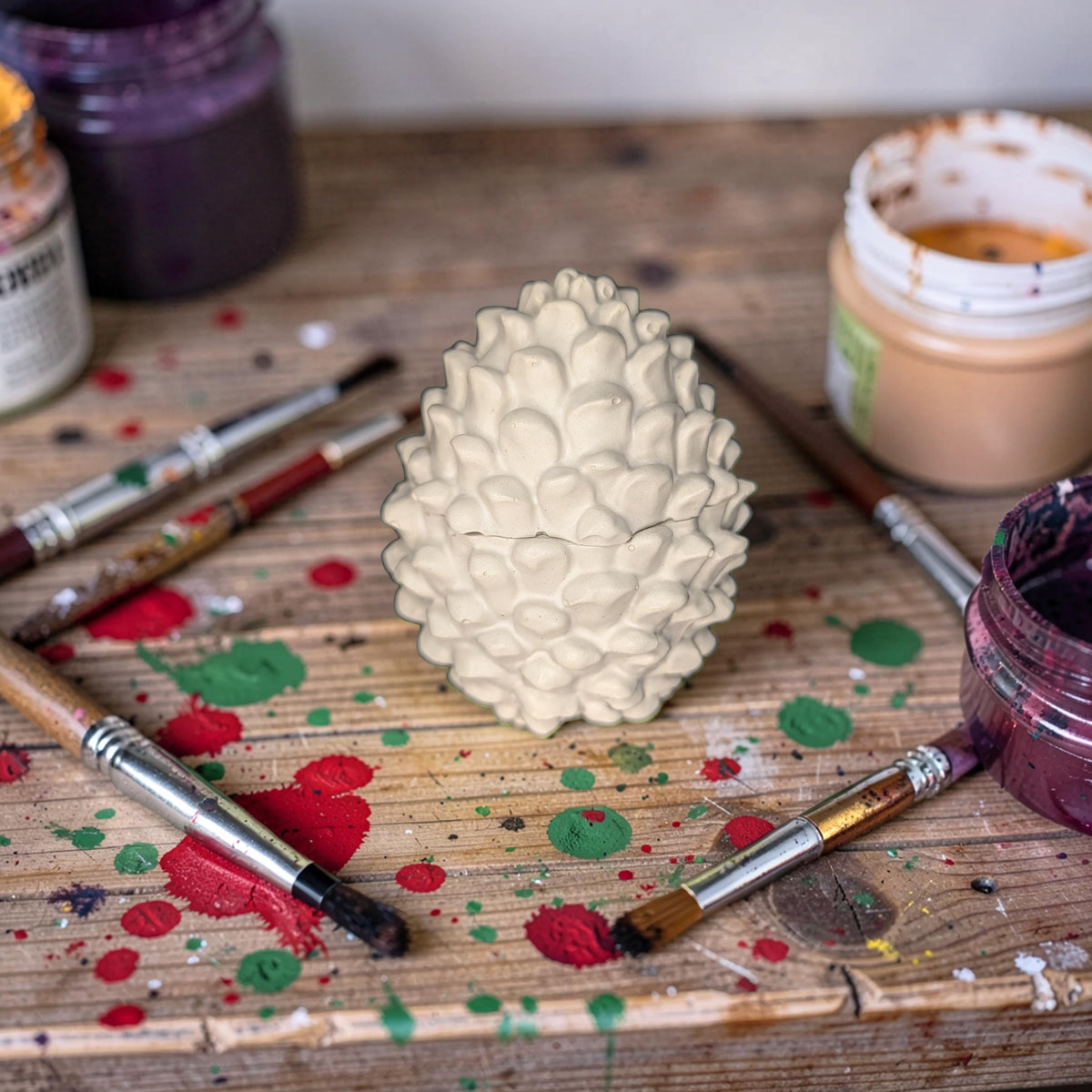 Concrete Pinecone Jar with Lid | Woodland Trinket Box &amp; Candle Vessel | Rustic Winter Mantle Decor | Modern Nature Inspired Christmas Decor