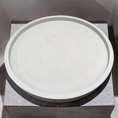 Large 15.5 Inch Concrete Round Tray, Modern Light Gray Decorative Centerpiece, Minimalist Coffee Table Catchall, Cement Vanity Tray