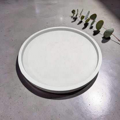 Large 15.5 Inch Concrete Round Tray, Modern Light Gray Decorative Centerpiece, Minimalist Coffee Table Catchall, Cement Vanity Tray