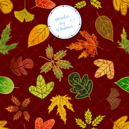 Six Fall Seamless Patterns Bundle,  Autumn Leaves Fabric Sublimation, Commercial Use, Hand-Drawn Digital Paper