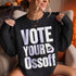 Black sweatshirt with "VOTE YOUR OSSOFF" and a Georgia outline graphic.