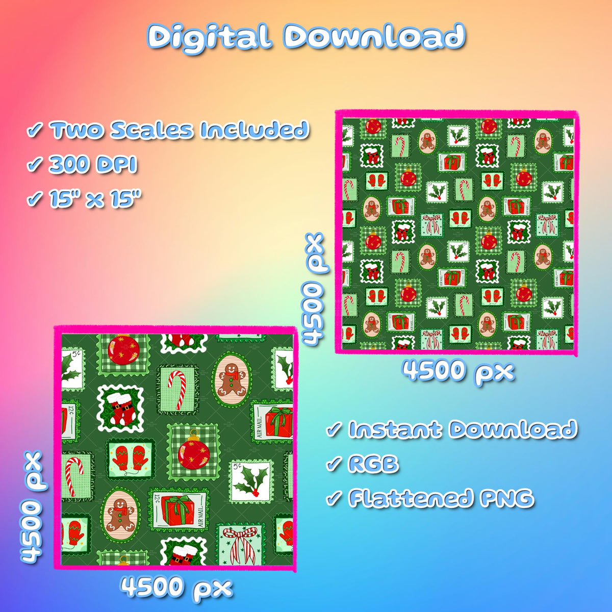 Preppy Christmas Patchwork Seamless Pattern  Xmas Holiday Fabric Sublimation Vintage Stamps Seasonal Commercial Use Hand-Drawn Digital Paper