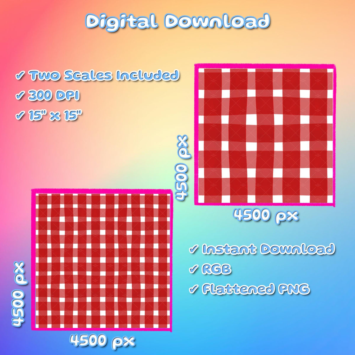 Ditzy Festive Gingham Seamless Pattern Xmas Holiday Fabric Sublimation Christmas Seasonal Commercial Use Hand-Drawn Digital Paper
