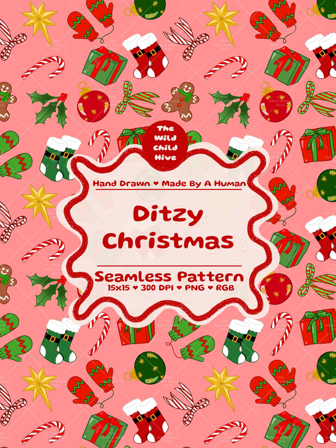 Preppy Christmas Seamless Pattern Ditzy Jolly Xmas Holiday Festive Fabric Sublimation Seasonal Commercial Use Hand-Drawn Digital Paper