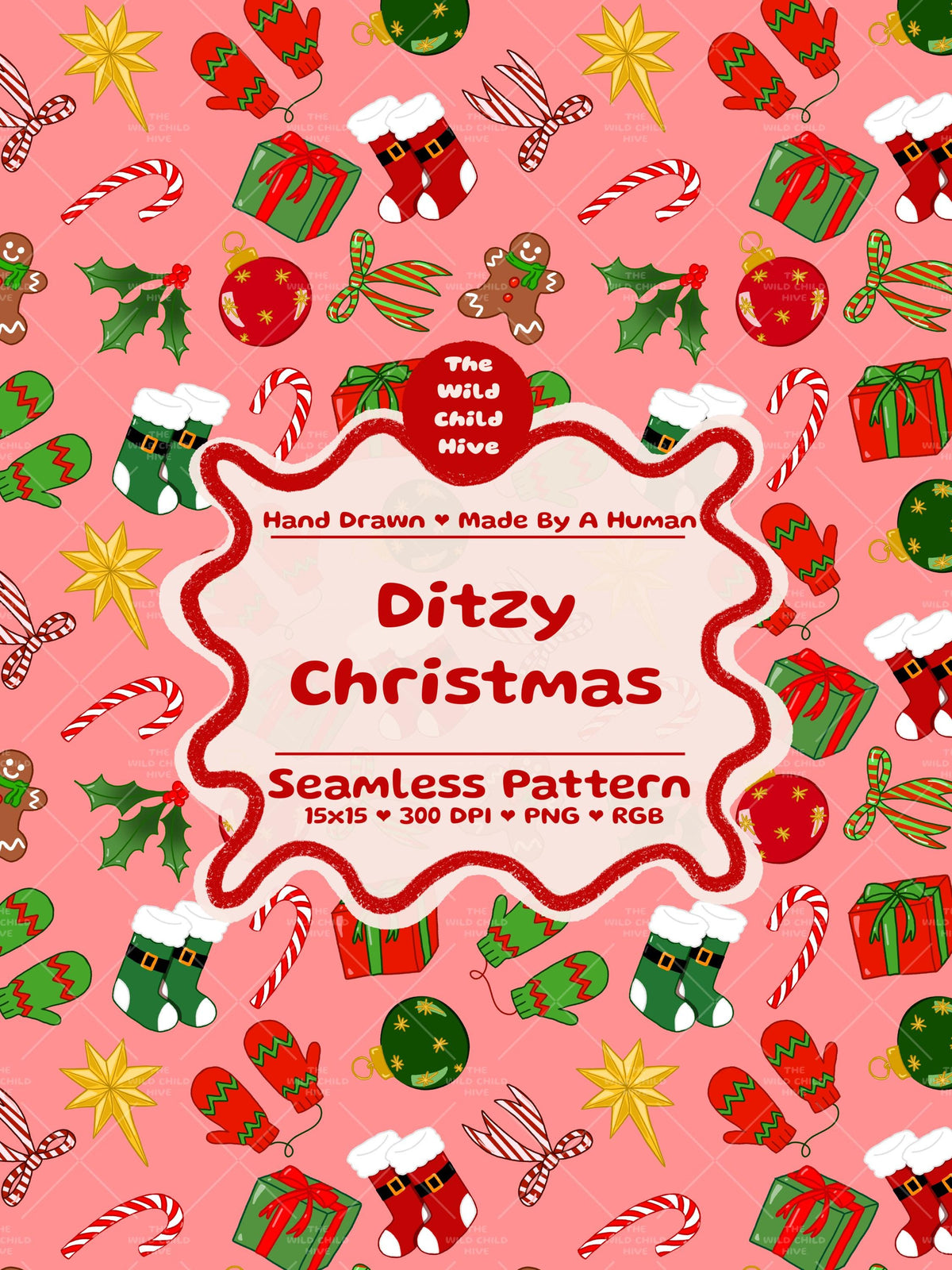 Preppy Christmas Seamless Pattern Ditzy Jolly Xmas Holiday Festive Fabric Sublimation Seasonal Commercial Use Hand-Drawn Digital Paper