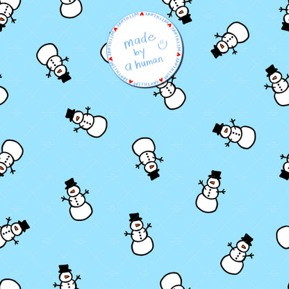 Snowmen Seamless Pattern Xmas Holiday Fabric Sublimation Minimalist Seasonal Commercial Use Hand-Drawn Digital Paper