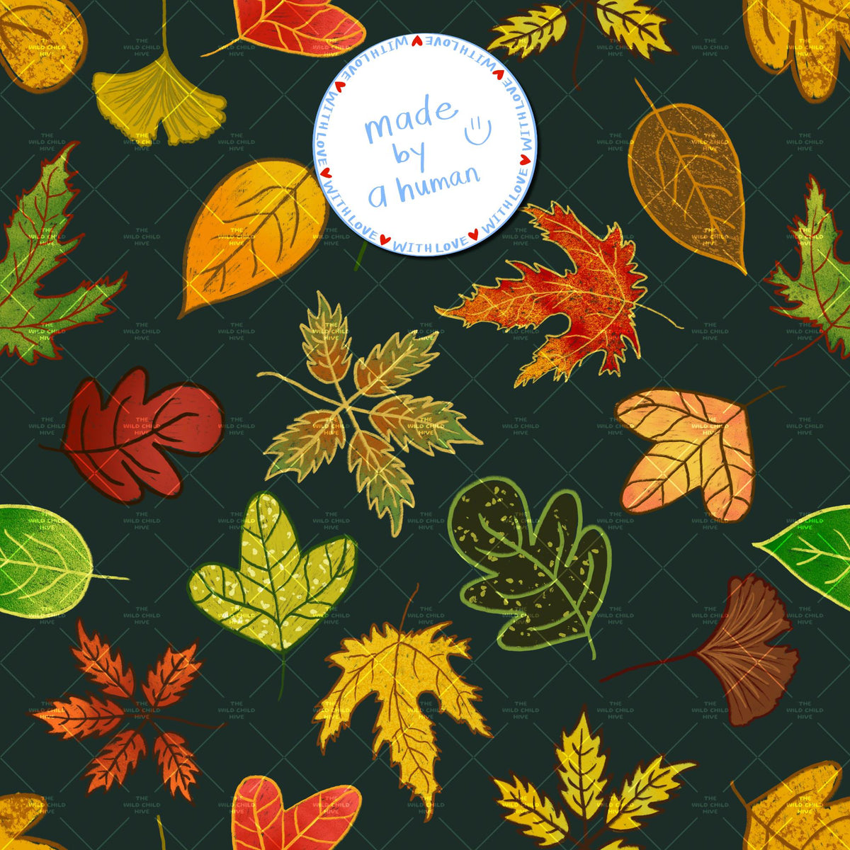 Six Fall Seamless Patterns Bundle,  Autumn Leaves Fabric Sublimation, Commercial Use, Hand-Drawn Digital Paper