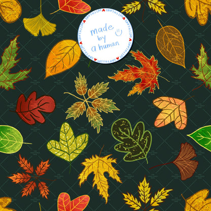 Six Fall Seamless Patterns Bundle,  Autumn Leaves Fabric Sublimation, Commercial Use, Hand-Drawn Digital Paper