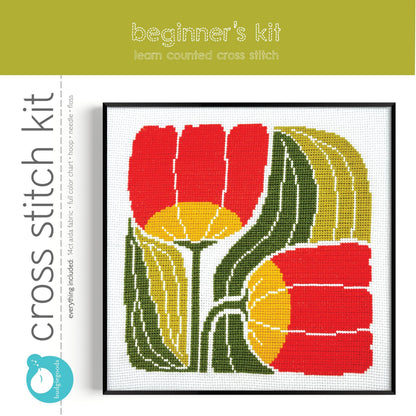 TWIN BLOOMS learn counted cross stitch kit