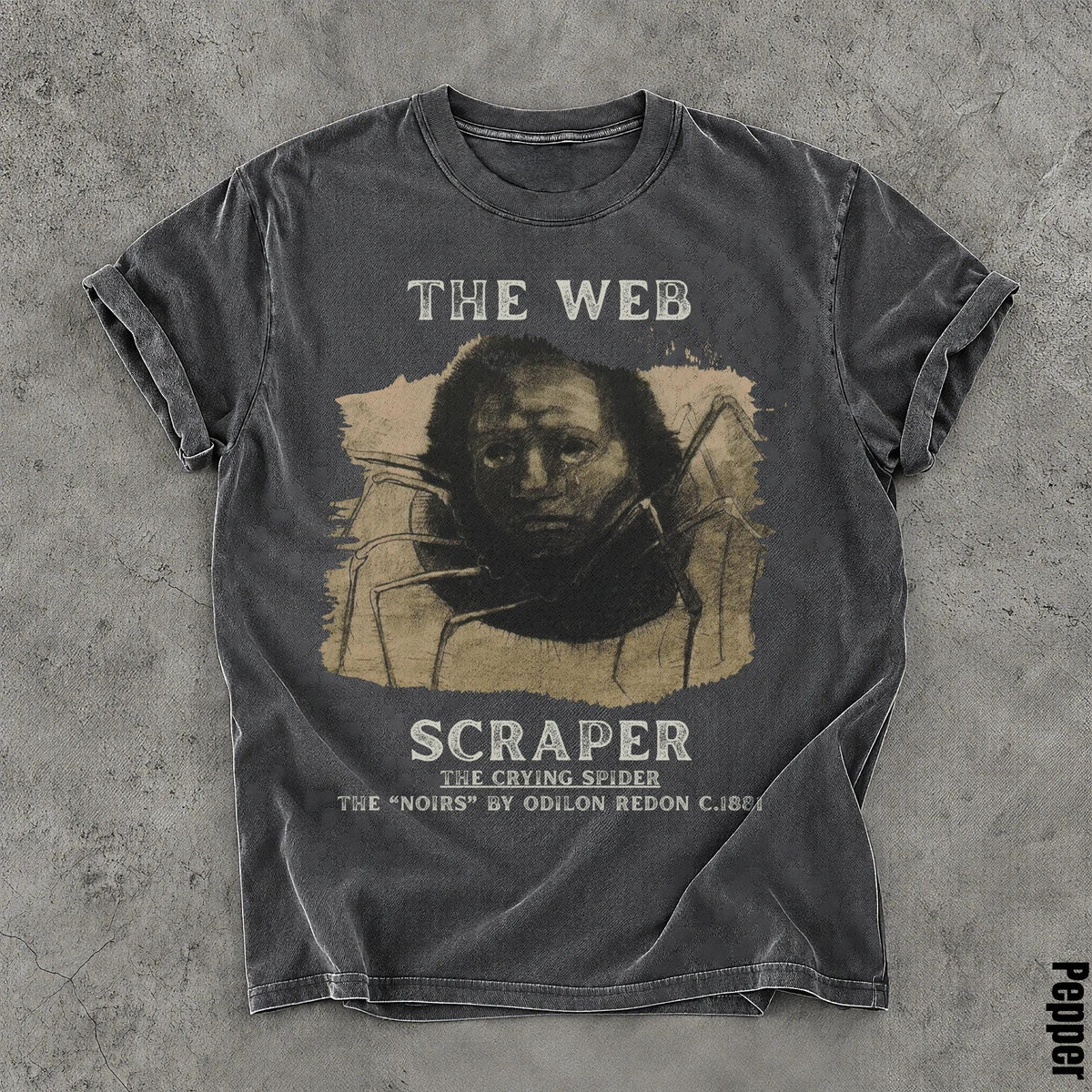 T-shirt with &amp;quot;The Web Scraper The Crying Spider&amp;quot; artwork by Odilon Redon.