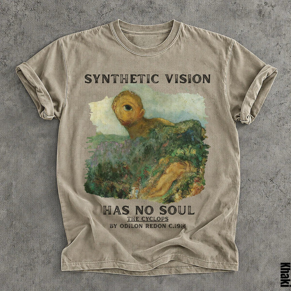 T-shirt with &amp;quot;Synthetic Vision Has No Soul&amp;quot; and &amp;quot;The Cyclops&amp;quot; by Odilon Redon C.1914.