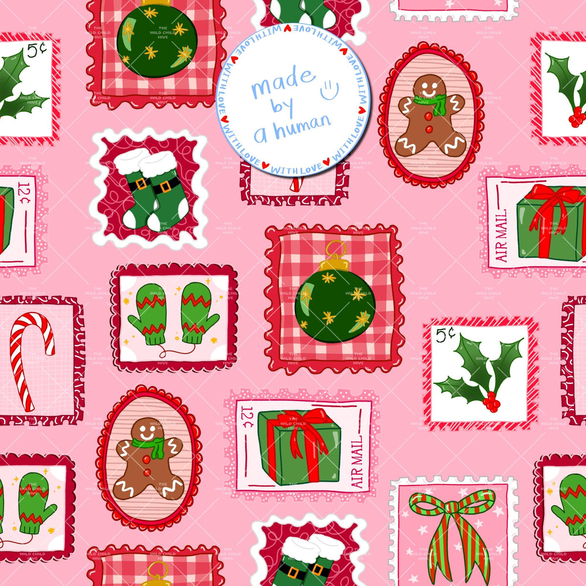 Preppy Christmas Patchwork Seamless Pattern Xmas Holiday Fabric Sublimation Vintage Stamps Seasonal Commercial Use Hand-Drawn Digital Paper