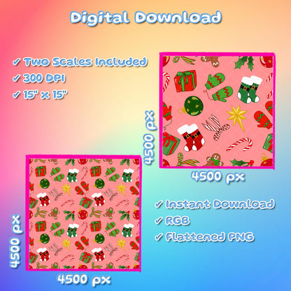 Preppy Christmas Seamless Pattern Ditzy Jolly Xmas Holiday Festive Fabric Sublimation Seasonal Commercial Use Hand-Drawn Digital Paper